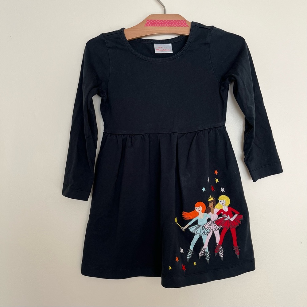 Hanna Andersson ballet dancers dress black w/ appliqué 🎼💃💃🩰